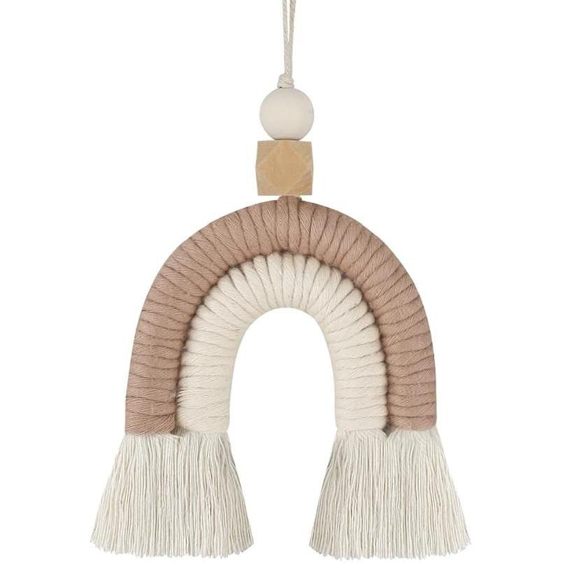 Macrame Rainbow Charm Boho Felt Ball Wood Bead Essential Oils Diffuser Interior Decor Handmade Car Accessories Colorful Hanging Air Freshener