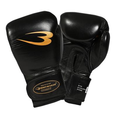 Перчатки боксерские BODYMAKER Samurai Edge 16 унций из натуральной кожи, черные,