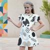 Girls Round Neck Flutter Sleeve Printed A Line Flared Dress