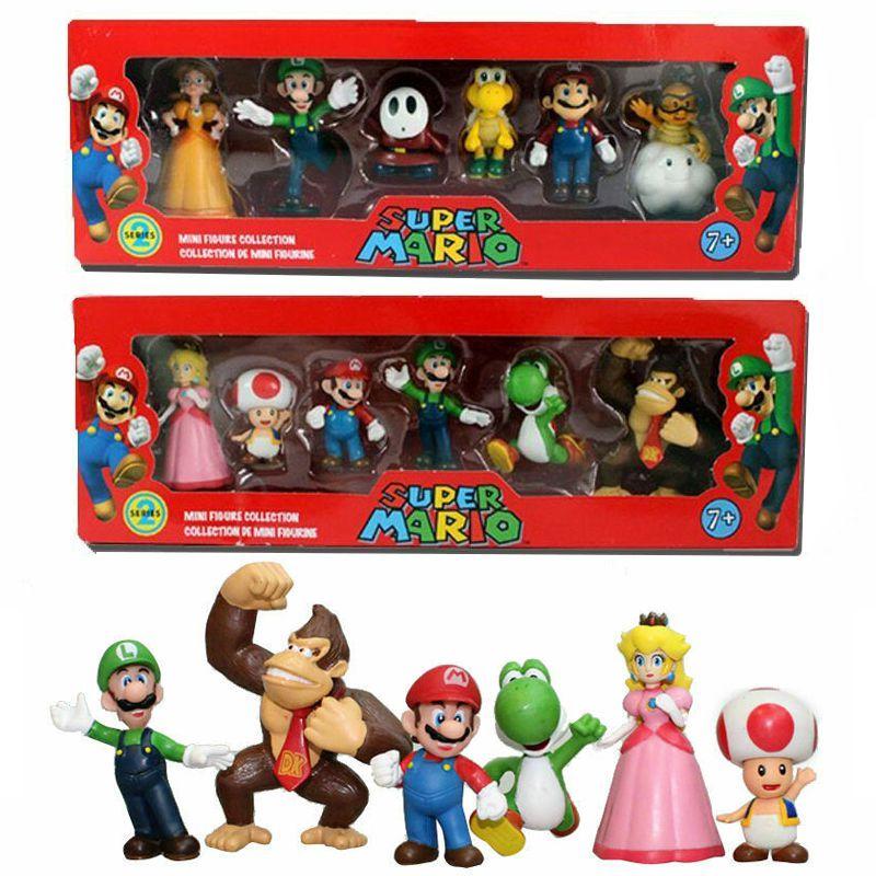 Six Piece Super Mario Bros Action Figure Toys Set Featuring Luigi Yoshi And Mushroom Collectibles For Kids