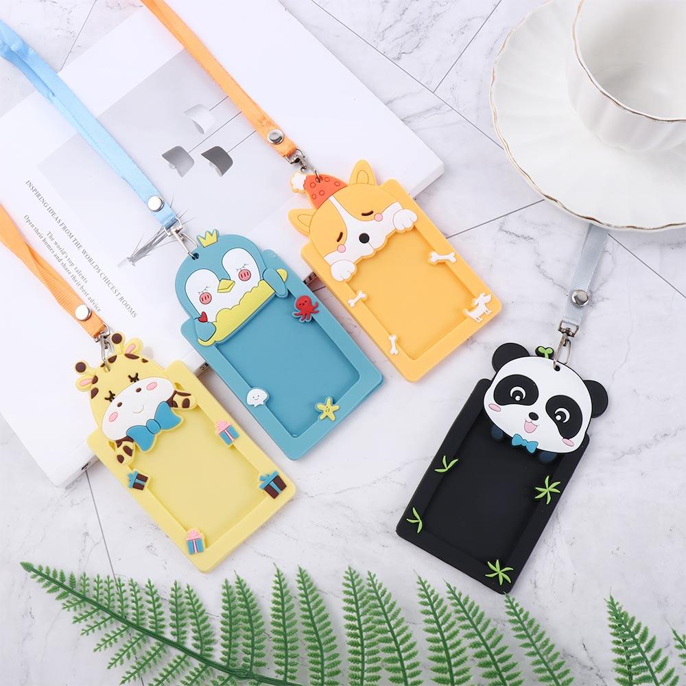 Милый держатель для визитки с животным, силиконовый держатель для ID-карты, рабочий пропуск с веревкой, защитная обложка
