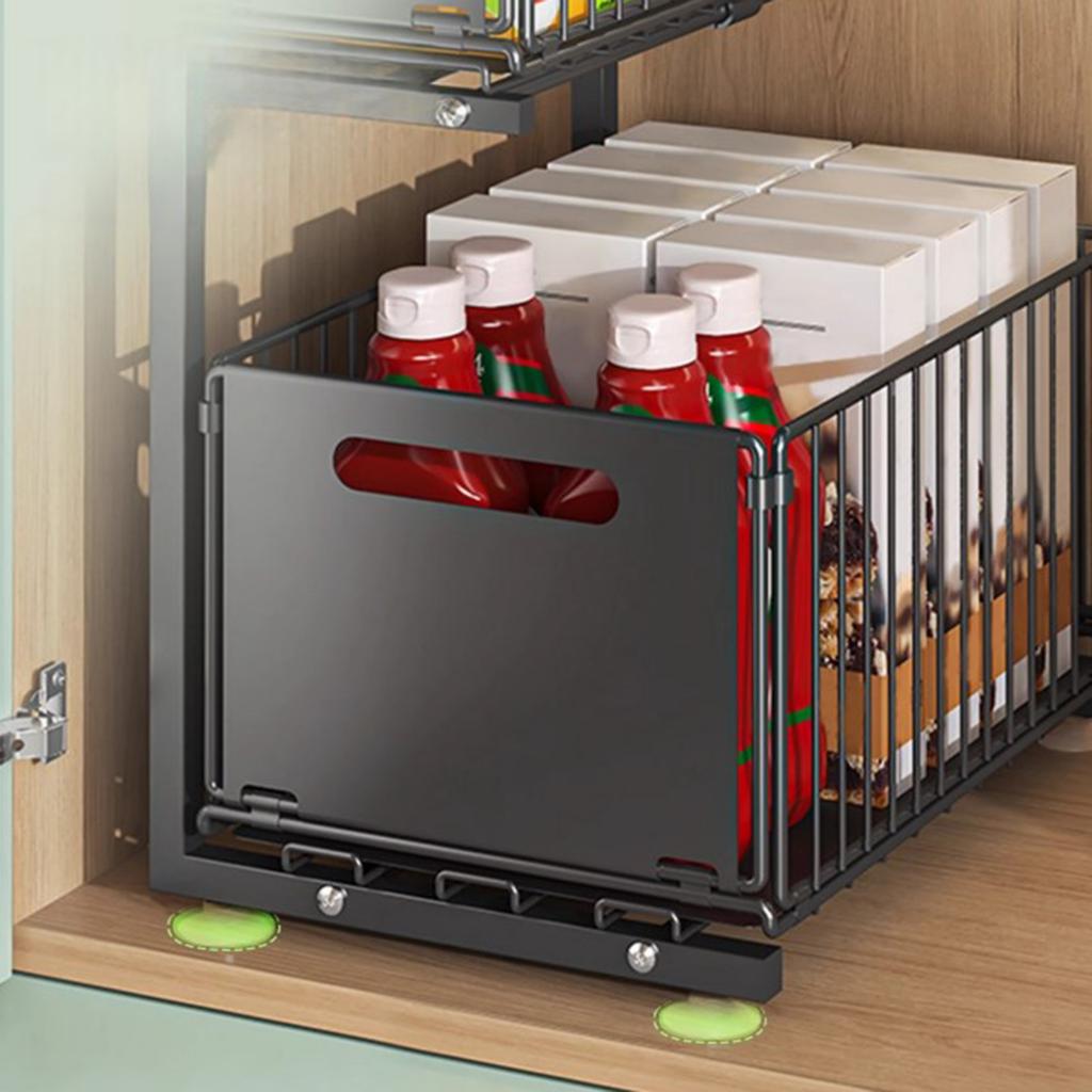 Органайзеры и хранение под раковину, Металлический выдвижной органайзер для шкафа, 2-ярусная выдвижная кухонная корзина для кухни, ванной