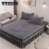 Crystal Velvet Bed Skirt and Pillowcase Three-piece Quilted Thickened Warmth Bed Cover and Bedspread Set