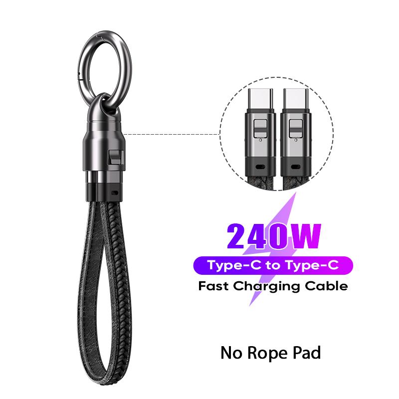 Кабель для быстрой зарядки мобильных устройств 240 Вт Type-C на USB-C Брелок Веревка для подвешивания против потери 48 В 5 А Короткий кабель Кабель для зарядки ноутбука/планшета