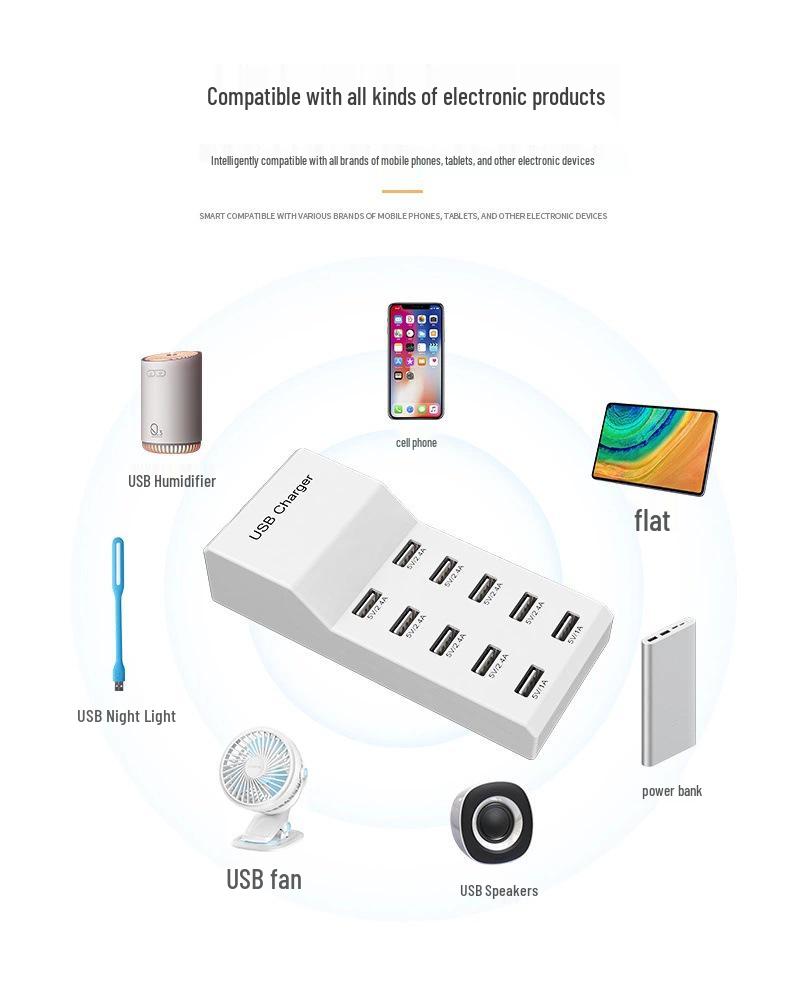 10-портовая USB-удлинитель: Многопортовое умное быстрое зарядное устройство 5 В 2 А Универсальное зарядное устройство для телефона