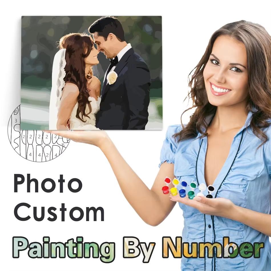 Large Size PhotoCustom Modern Painting By Numbers Handpainted Photo Custom By Numbers Wall Decors Diy Gift Adults Crafts Family Portraits