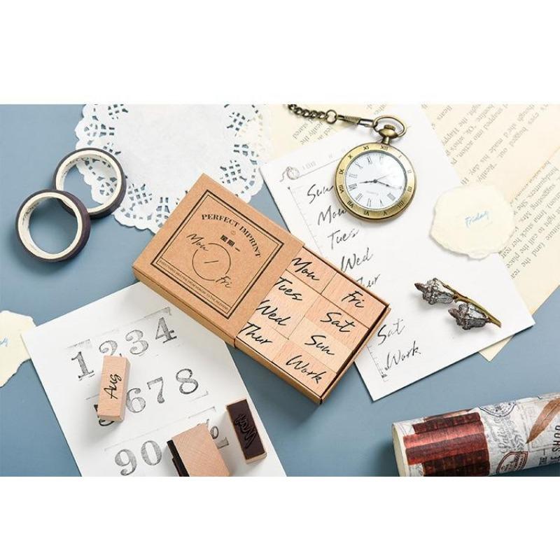 DIY Week Month Wooden Log Rubber Stamp Set