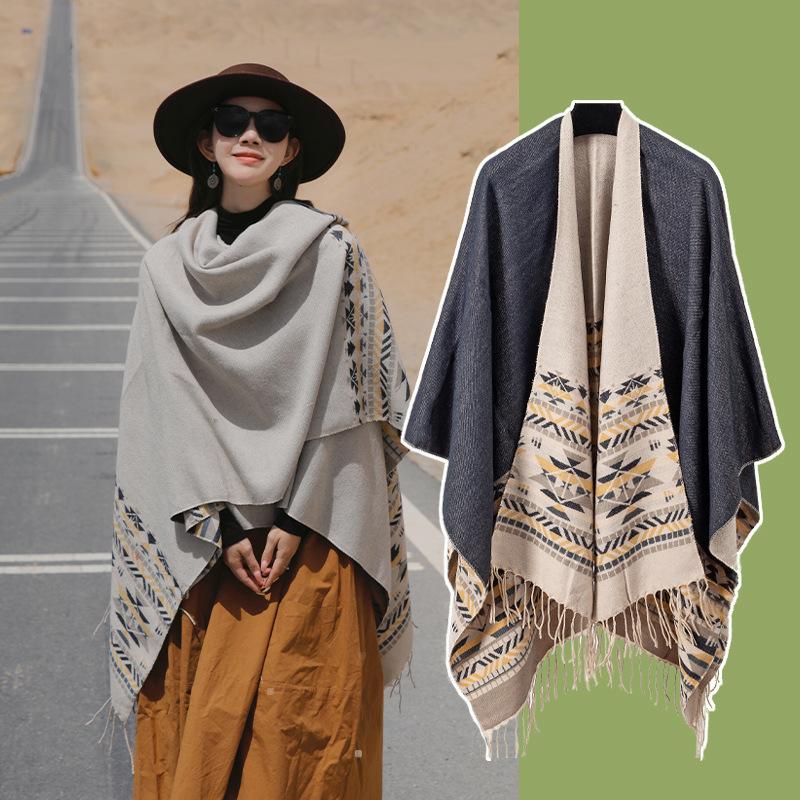 Ethnic Style Shawl Summer Outer Wear Women's Large Shawl Cape Cloak High-end Knitted Scarf