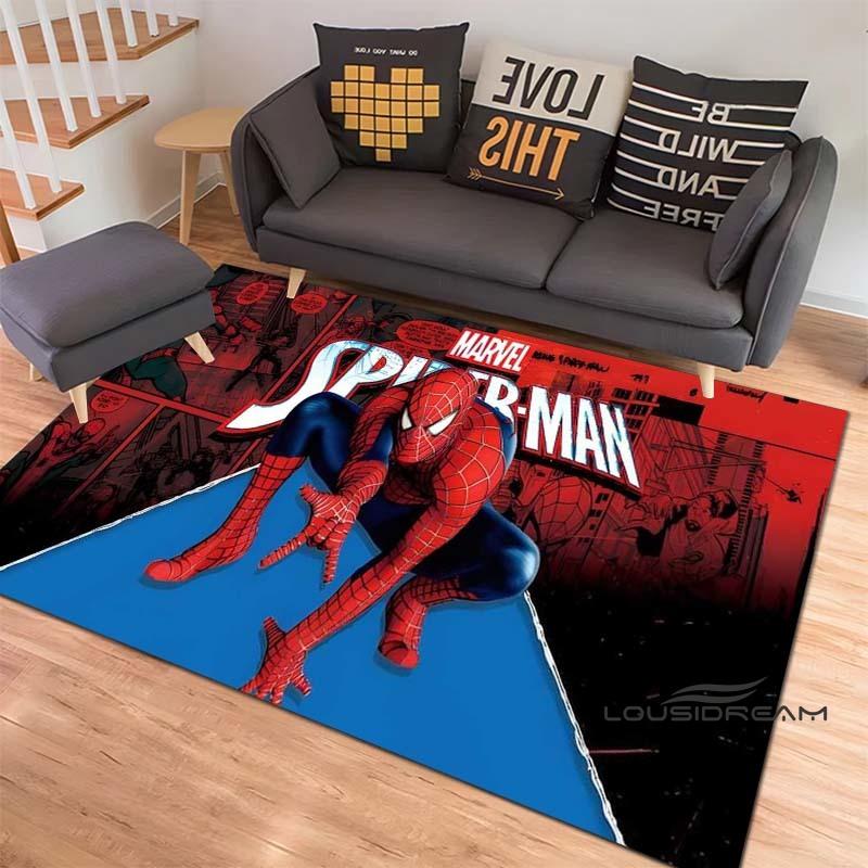 3D-Printed Cartoon Spider-Man Rug — Ideal for Home Decor (Bedroom, Living Room, etc.); Fluffy Square Carpet, Soft Area Rug, and