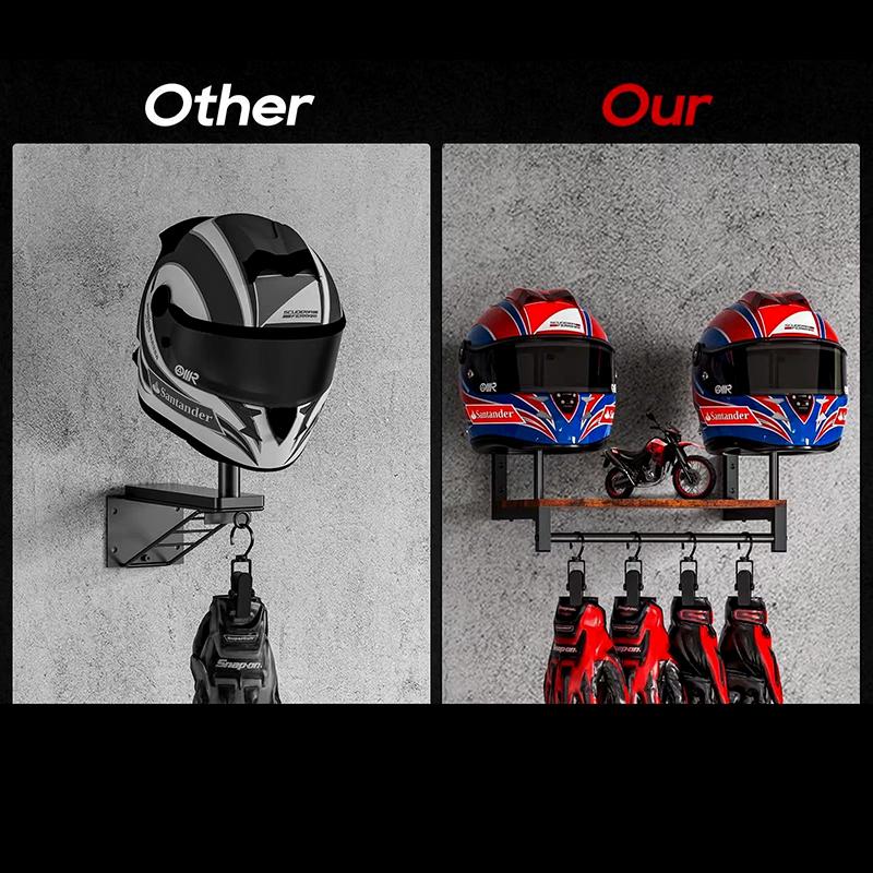 Деревянная стойка для мотоциклетного шлема с полкой, настенная стойка для демонстрации шлемов, совместимая со шлемами - вмещает 2 шлема