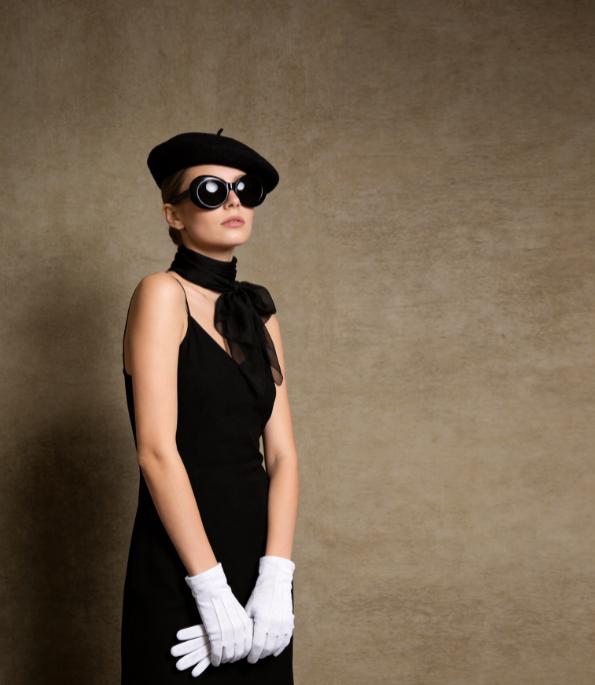 PESENAR French Style Costume Accessory Set with Beret, Sunglasses, Bow Scarf and White Gloves