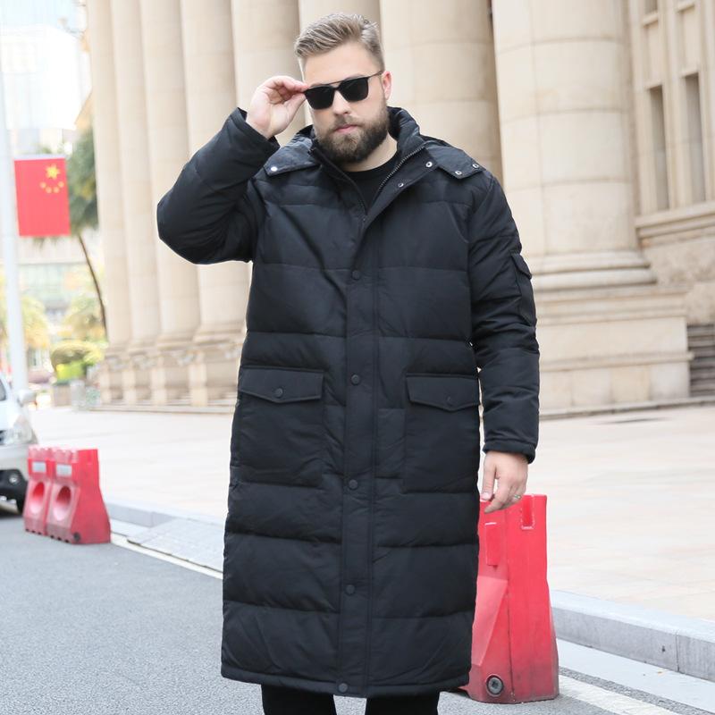 Autumn and Winter European and American Men's Leisure Fashion Oversized Stand Collar Extended Knee Down Jacket Warm Jacket