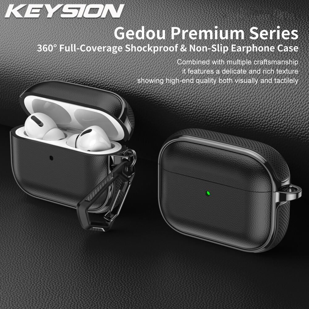 KEYSION Чехол для наушников AirPods Pro 3 2 Кожаная текстура Мягкий ТПУ Силикон С крючком Ударопрочный Чехол для наушников для AirPods 4