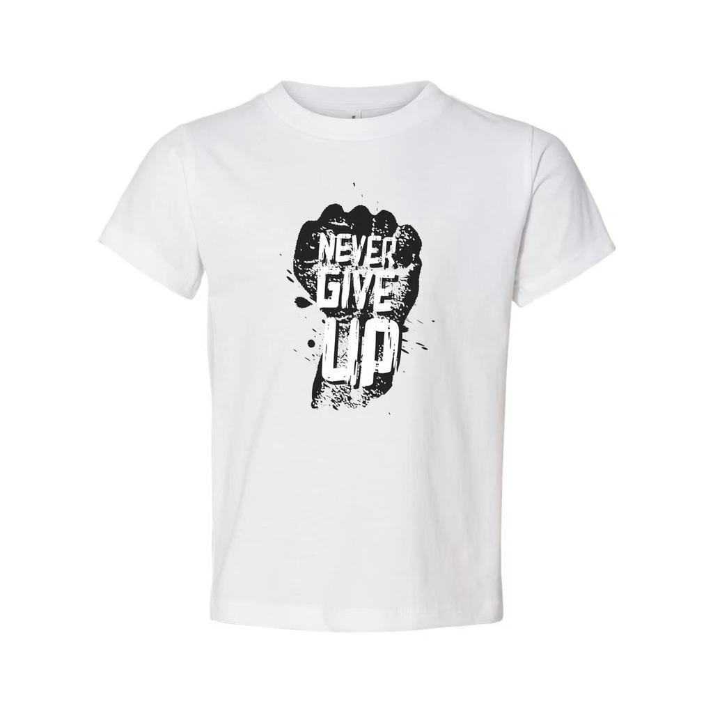 Never Give Up Fist Graphic Unisex Cotton Short Sleeve T Shirt With Bold Black Pr