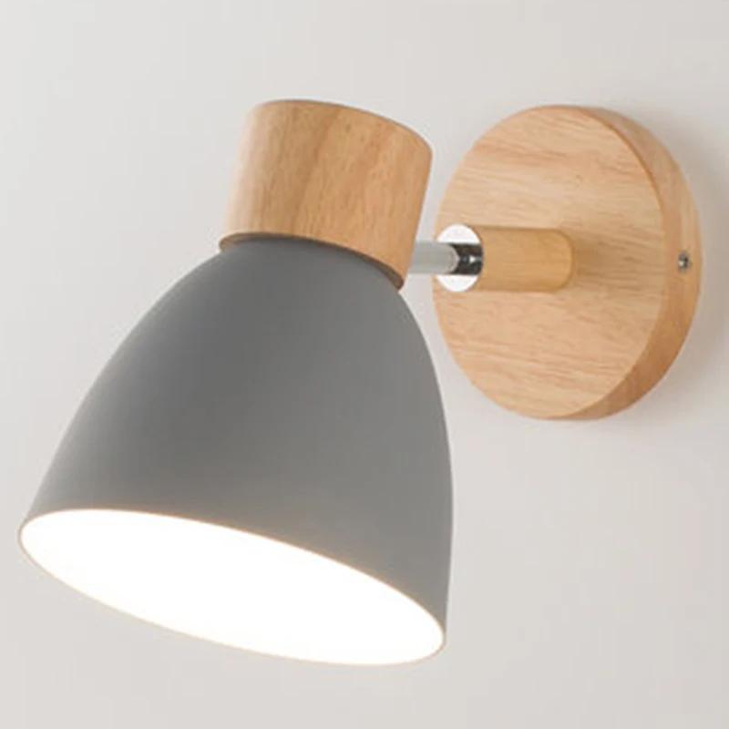 Nordic LED Wall Lamp With Switch Modern Iron Wall Light E27 Wooden Base For Bedroom Living Room Home Decor Fixture Macaroon Led