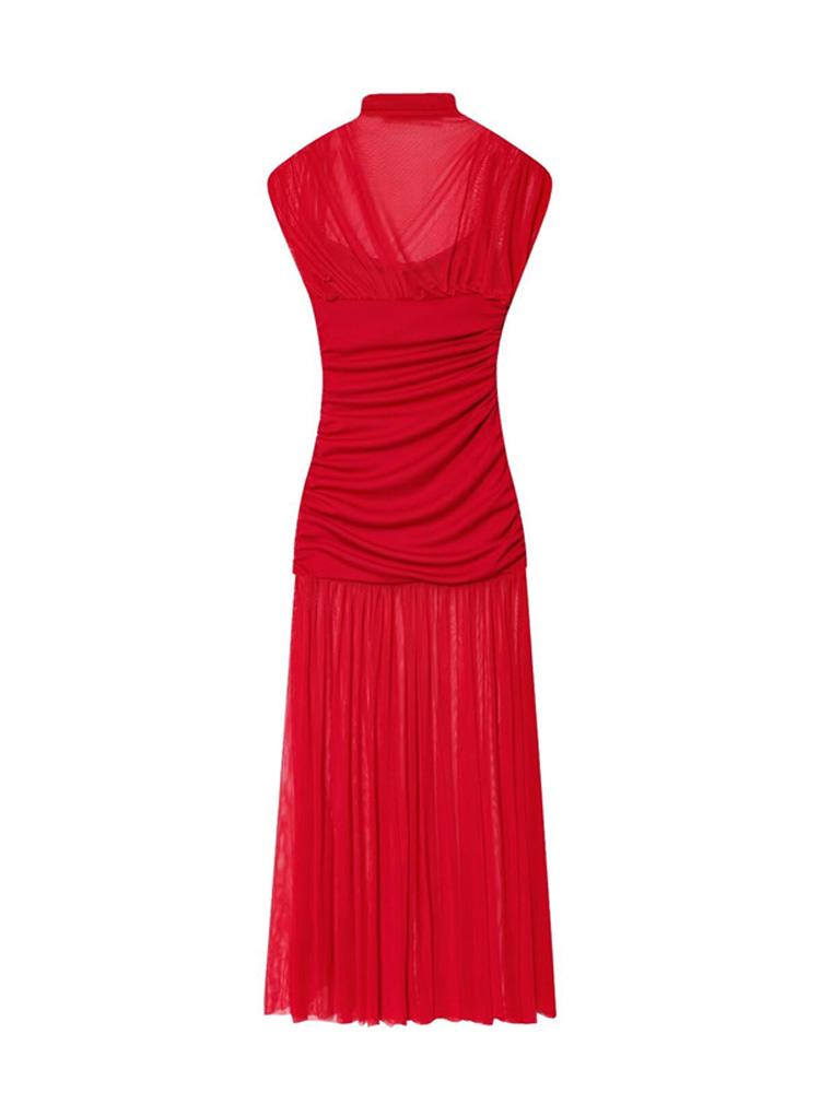 Черное сетчатое макси-платье для женщин, сексуальное платье без рукавов, прозрачное плиссированное платье для вечеринки, женская мода, облегающее длинное платье 2025