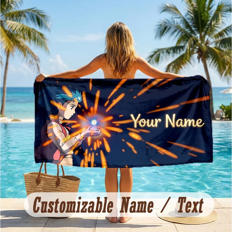 Custom Text Beach Towel, Soft Absorbent Swimming Multi-use TowelHowl's Moving Castle