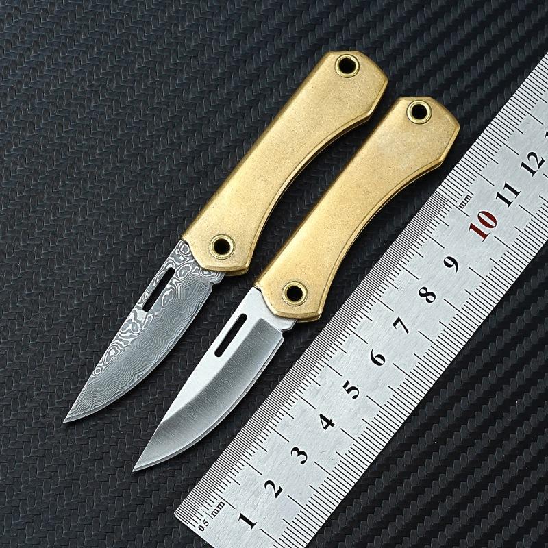 Brass Chic Mini Folding Knives Hand Tools Knife for Men Women Keychain Pocket Tool EDC Outdoor Survival Multitool Damascus Razor