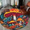 Cute Mushroom Round Area Rug – Soft Washable Carpet for Bedroom or Entryway – Non-Slip Floor Mat, Nature-Inspired Balcony Decor