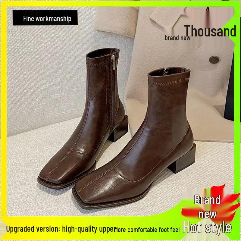 Европейские и американские ботильоны Kendall с квадратным носком и массивным каблуком - Модная лаковая обувь для женщин на осень/зиму.