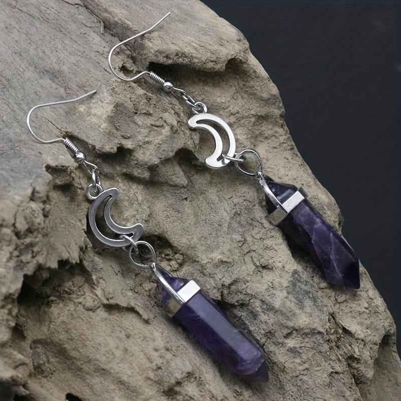 Полая луна с фиолетовым дизайном из искусственных кристаллов Серьги-подвески Элегантный минималистский стиль Повседневные на каждый день