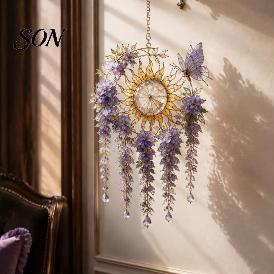 Outdoor Living Space Accessories Acrylic Flower & Sun/Moon Wind Chimes, Window Hanging Suncatcher for Unique Home Decor Gifts Room Balcony, Decorative