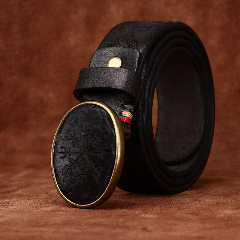Ремень из натуральной кожи с пряжкой в стиле ретро с оригинальным дизайном и гравировкой, мужской ремень из воловьей кожи первого слоя