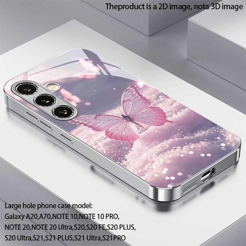 Чехол для телефона 2D с узором «Снежный пейзаж и бабочки» для Samsung S26 S25 S24 S23 S22 S21 S20 A56 A36 A16 - Гальванизированный стеклянный защитный