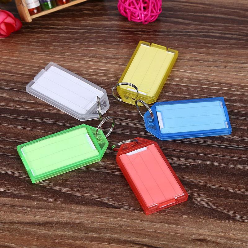 10pcs Plastic Key Tags With Flap Label Window Strong Split Ring For Diy Id Keychain Luggage Backpack Car Keys Identification Tag