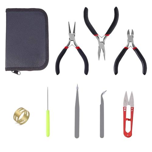 GOOMAND 8-Piece Craft Tool Set for Making Accessories, Includes Tweezers, Nippers, and Scissors (Flat Tweezers, Round Tweezers, Rings, and Awls)