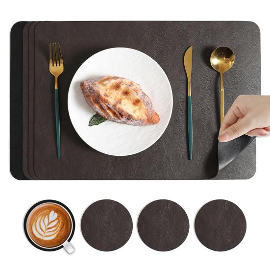Faux Leather Placemat Coaster Dining Table Heat Insulation Pad Dual Side Waterproof Placemat for Kitchen Countertops Dining Tables