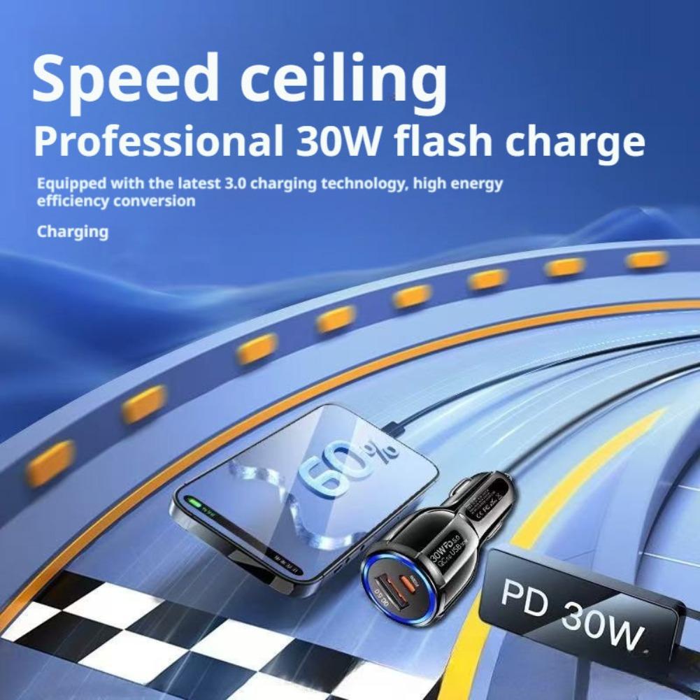 QC 3.0 & PD 12W 30W 2 Ports Car Charger Fast Charging Car Cigarette Lighter Flash Charge For Phones Car Adapter Socket