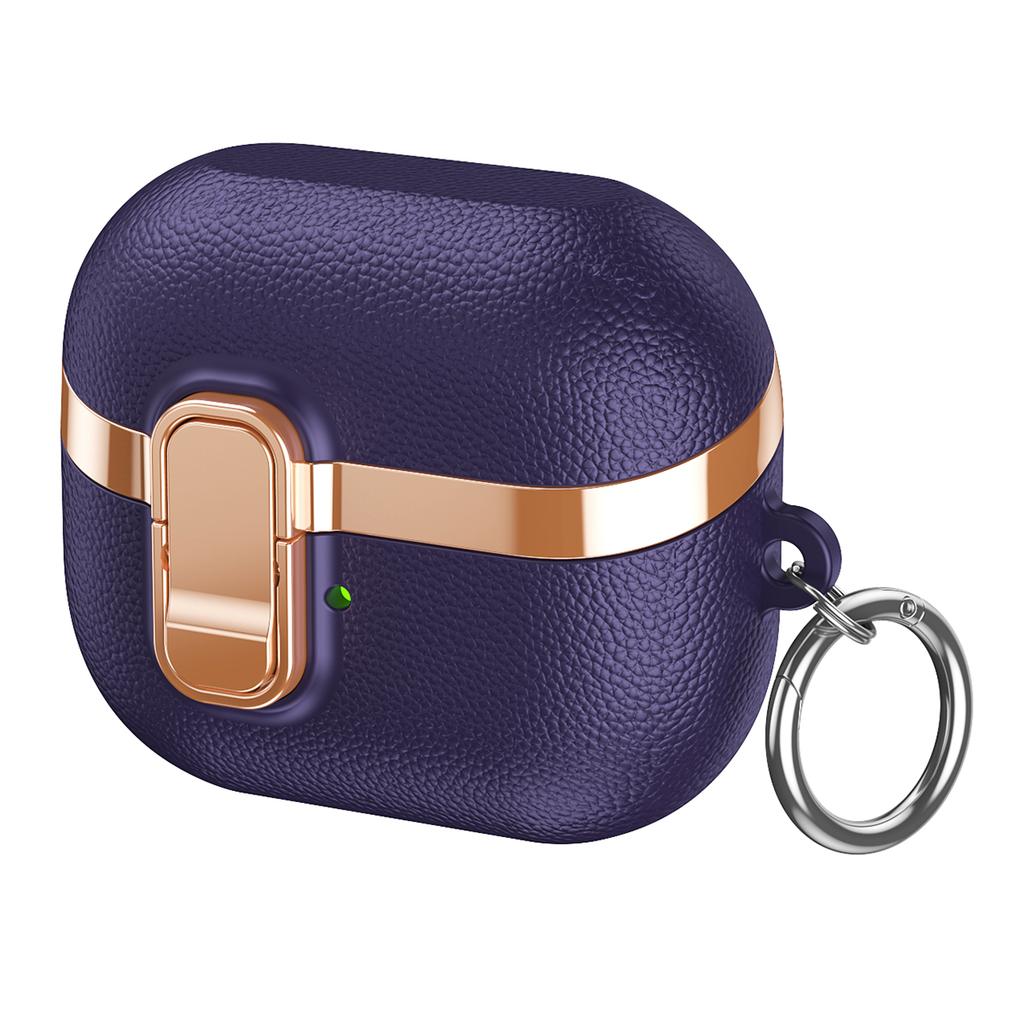 Чехол для Samsung Galaxy Buds3 / Buds3 Pro со Snap-переключателем, гальванизированный, с текстурой личи, из ТПУ и ПК, с карабином