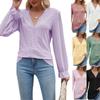 Autumn Winter Solid Color Lace Patchwork V-neck Long Sleeved Loose T-shirt Top