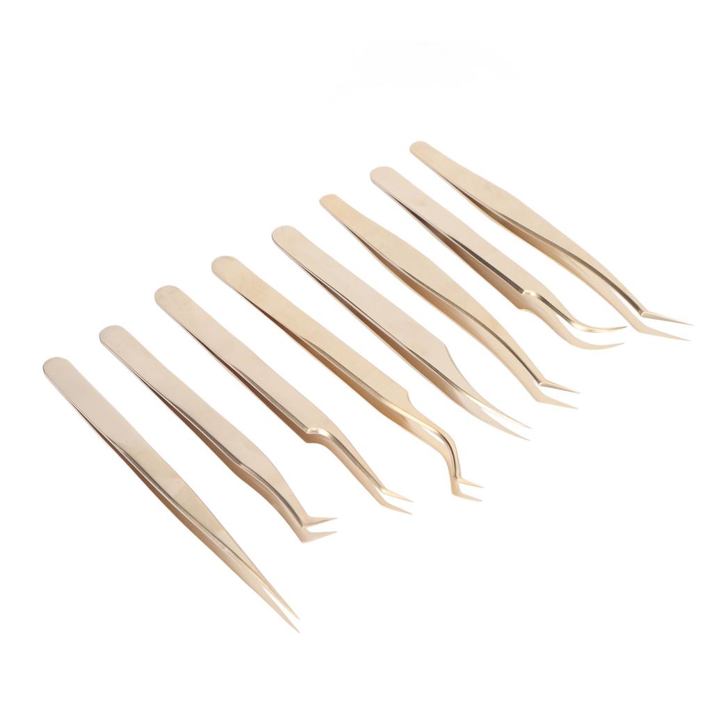 Набор из 8 пинцетов для наращивания ресниц из нержавеющей стали с прямыми изогнутыми кончиками для красоты ресниц