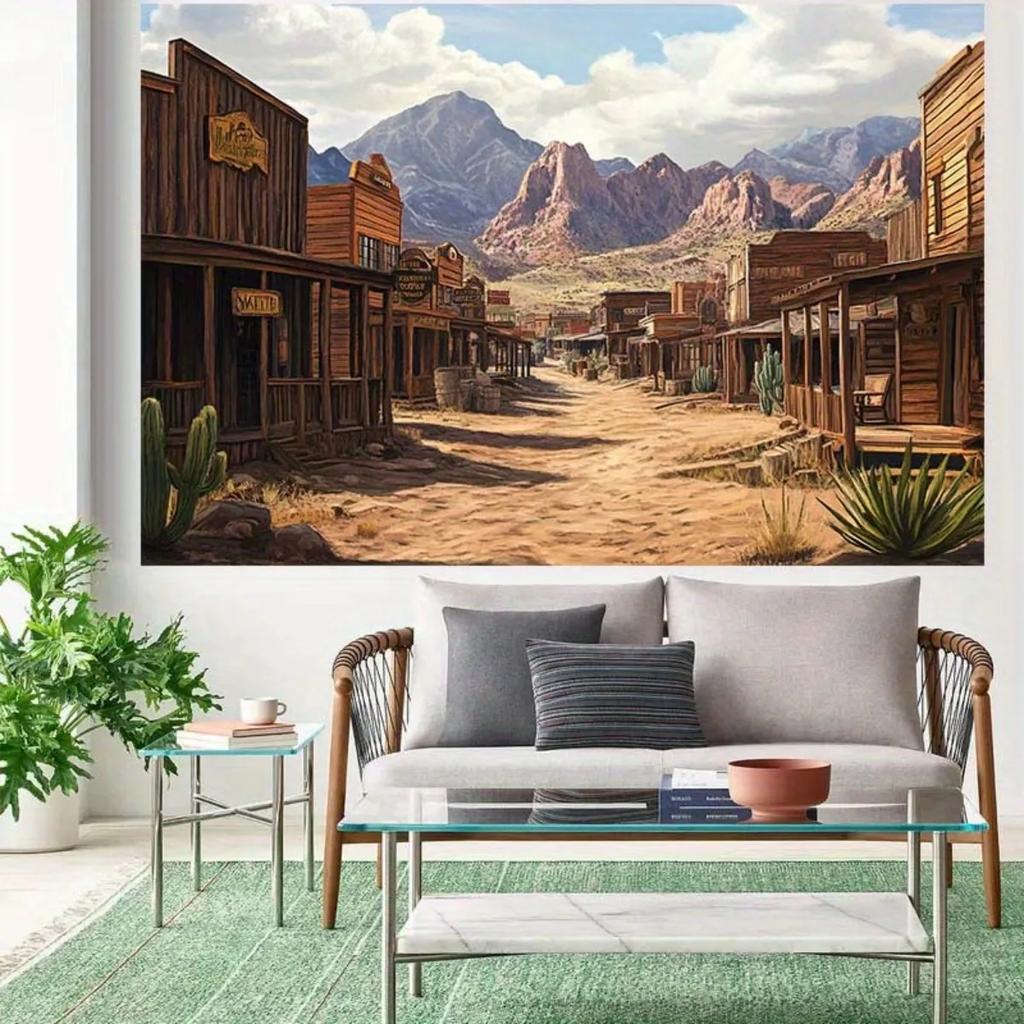 2D Plane - 1 piece 2D plane banner desert scenery of a frontier western town large background banner