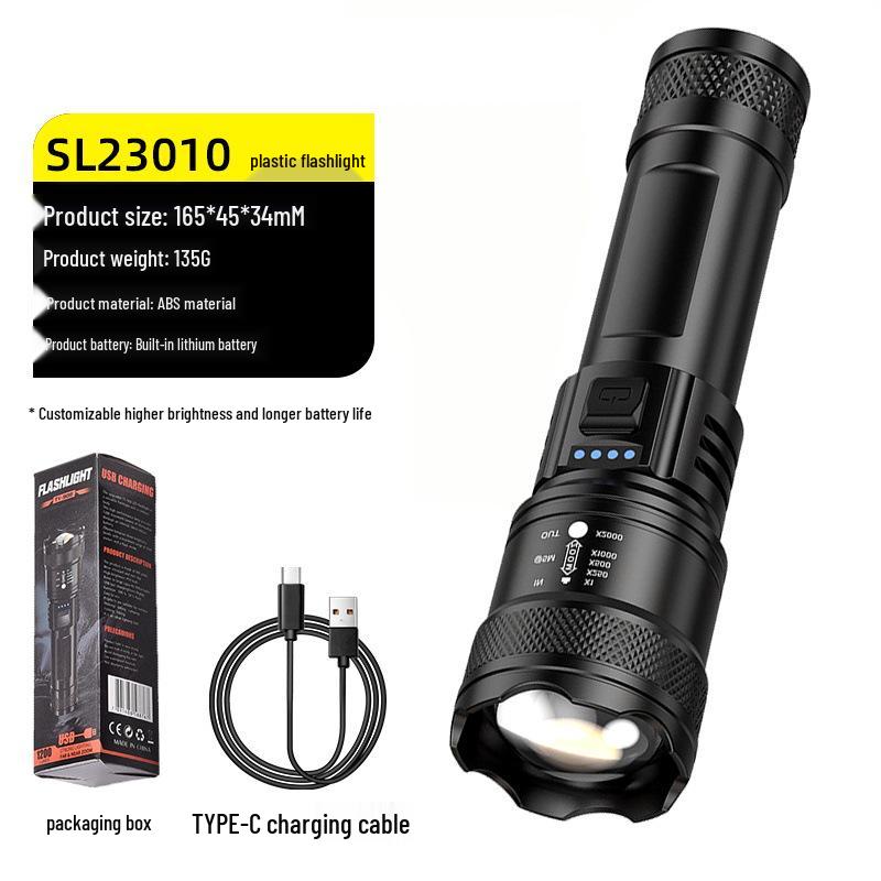 Rechargeable Super Bright Long-Range LED Flashlight with Laser Cannon and Extended Battery Life