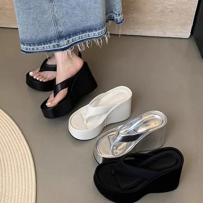 Дизайнерские летние массивные женские тапочки, модная женская обувь на танкетке на высоком каблуке, серебристая женская обувь, Zapatillas De Mujer