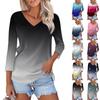 Women's Fashion Casual V Neck 3/4 Sleeve Loose Printed T-Shirt Ladies Top
