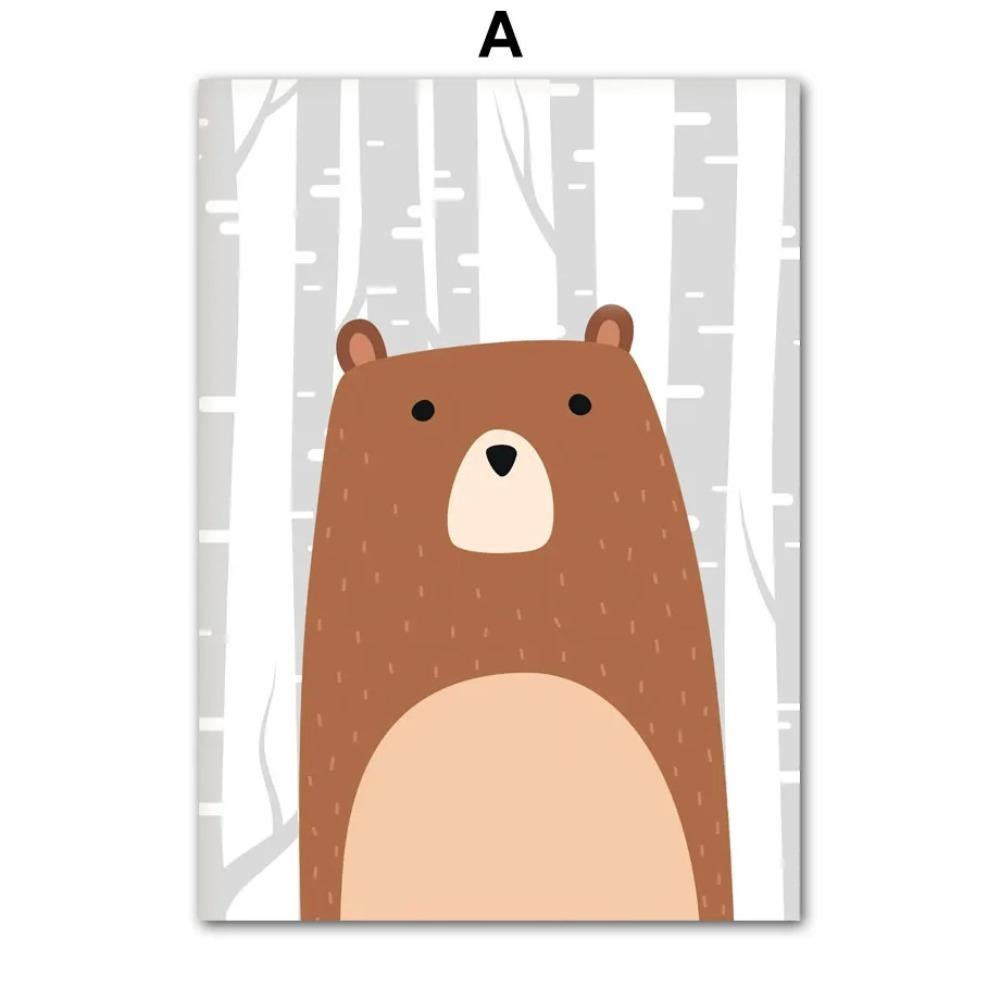 Животные джунглей Медведь Белка Енот Лиса Кролик Настенное искусство Холст Живопись Скандинавские Постеры и Принты Настенные картины Декор детской комнаты