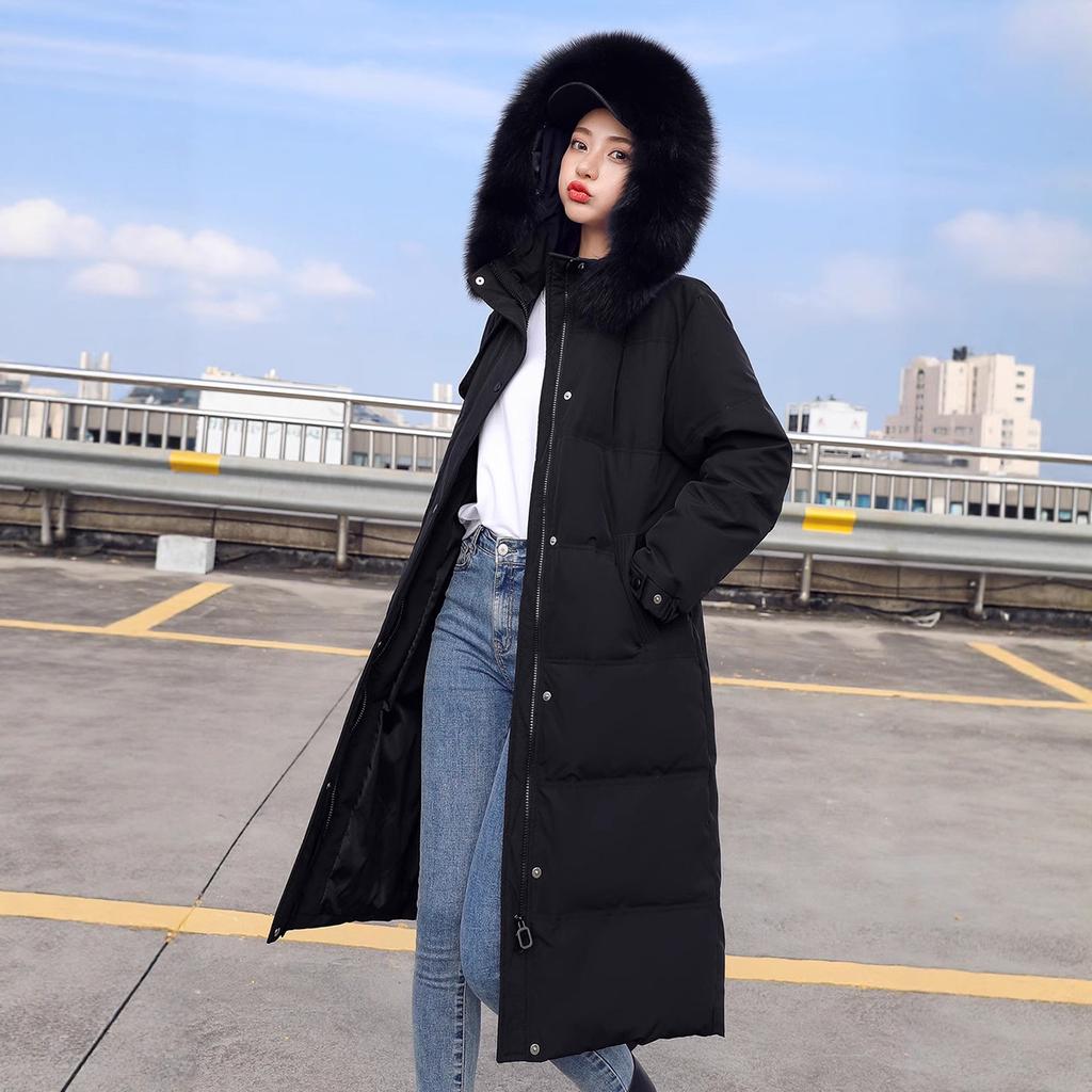 Зимняя куртка-пуховик нового стиля с меховым воротником, приталенная, длиной до колена, утолщенная, хлопковая, пальто для женщин
