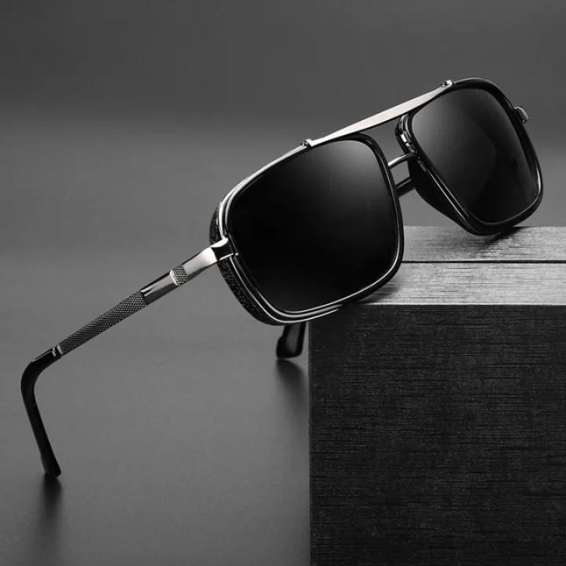 New Fashion TAC Polarized Sunglasses Retro Thick Edge Box Double Beam Punk Men's Metal Anti UV Glasses UV400 Shades Eyewear