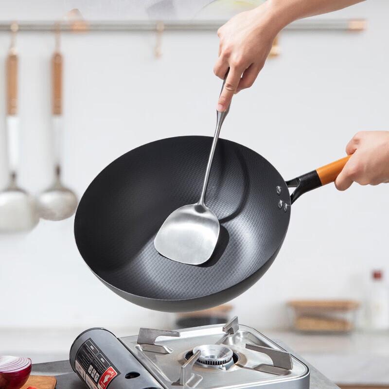 Kangbach 32cm Non-Coated Refined Iron Flat-Bottom Wok