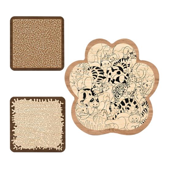Yousheng Cat Paw Wooden Jigsaw Puzzle Focus Logic Training Wood Animal Puzzle Game Educational Difficult Puzzle Toy Decoration