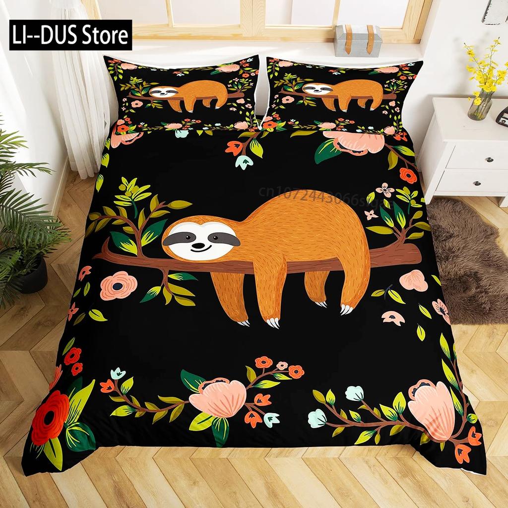 Sloth Bedding Set King SizeCartoon Duvet Cover Set for Kids Girls BoysSloth Pattern Comforter Cover1 Quilt Cover 3 Pieces