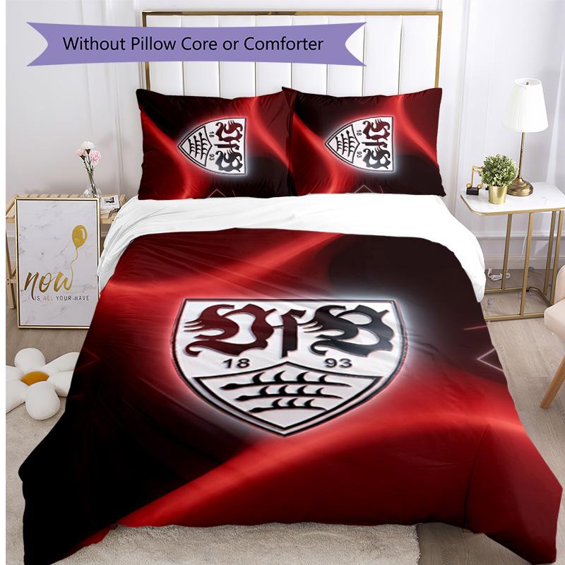 VfB Stuttgart Football Printed 3 Pieces Bedding Set, Comfortable Skin Friendly Bedroom Duvet Cover Set