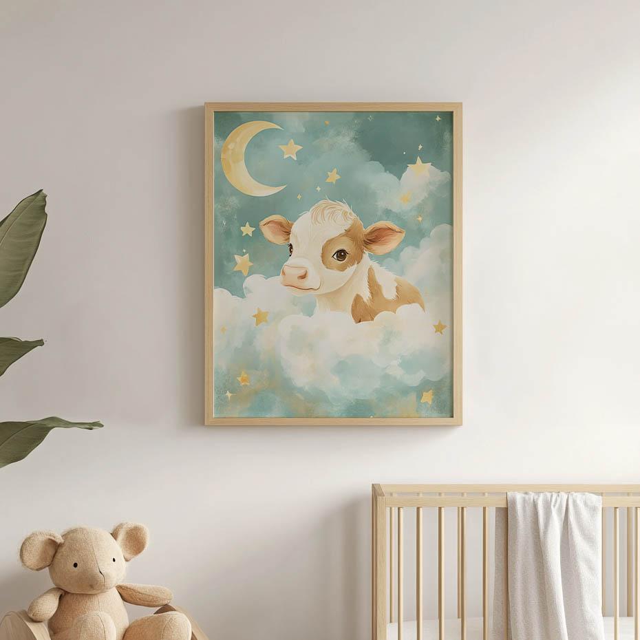 Plakat Krowa W Chmurkach Plakat Krowa W Chmurkach, 30X40 Cm, Bez Ramy, Płótno Premium Na Blejtramie