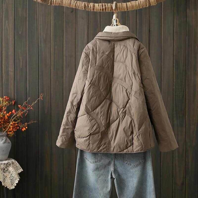 FASHION2024 Зимняя легкая и тонкая белая куртка-стойка из утиного пуха, женская свободная верхняя одежда, теплая модная короткая куртка, трендовая одежда