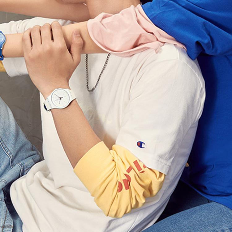 Swatch Кварцевые часы Чисто-белые Разноцветные Легкие Повседневные Водонепроницаемые Кварцевые часы Унисекс часы SUOS404