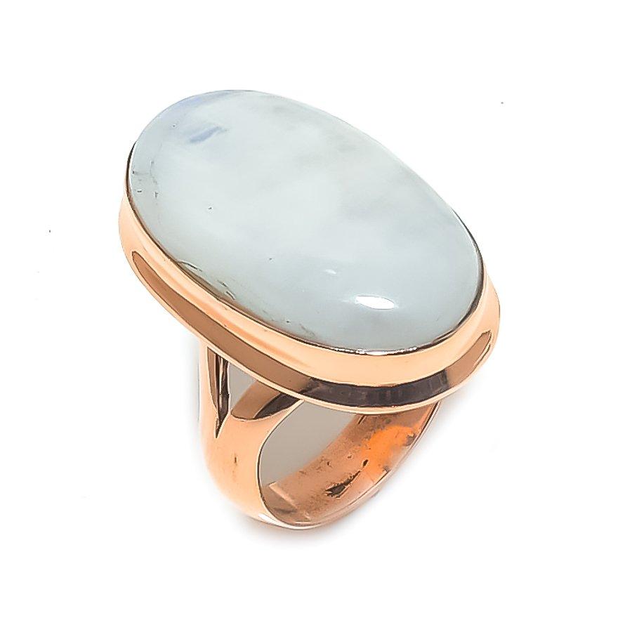 Rainbow Moonstone Handmade Copper Jewelry Ring Size 9 Z7U46